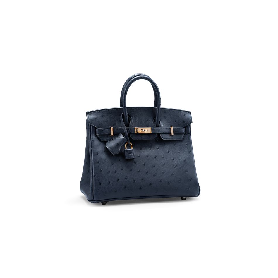 Hermes Birkin 25 Bleu Indigo Ostrich Rose Gold Hardware - Vendome