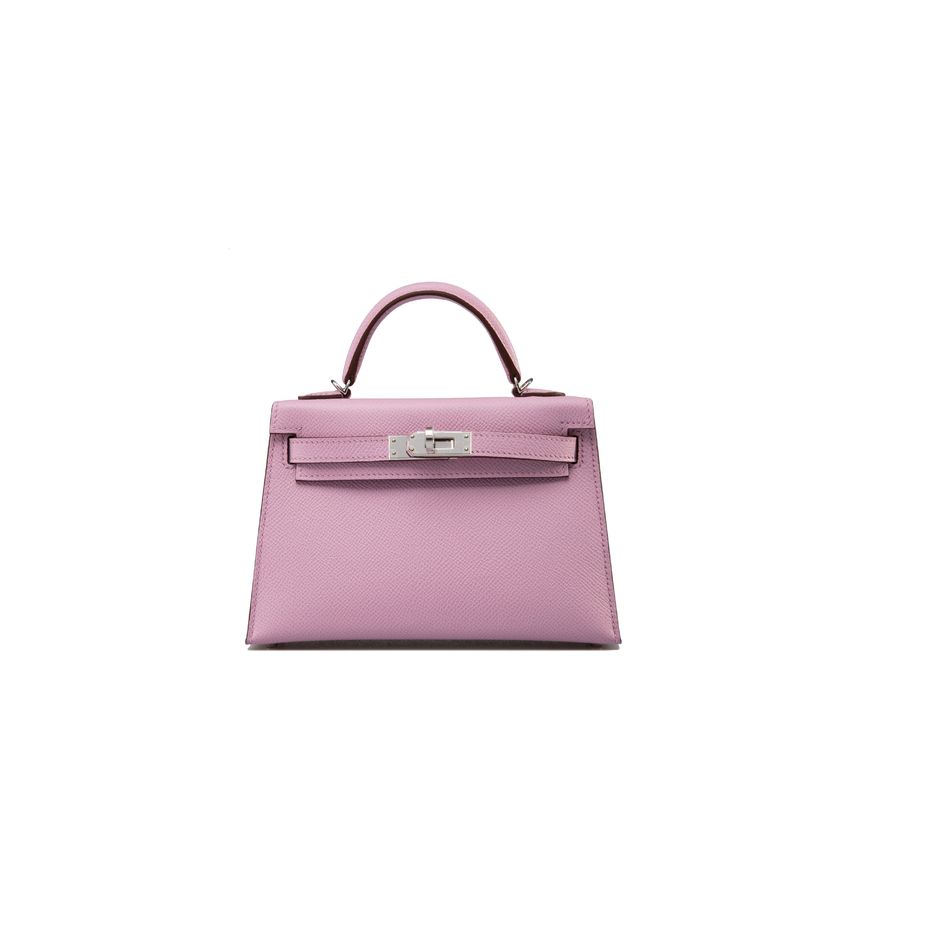 Hermes Kelly 20 Mini Sellier Mauve Sylvestre Epsom Palladium