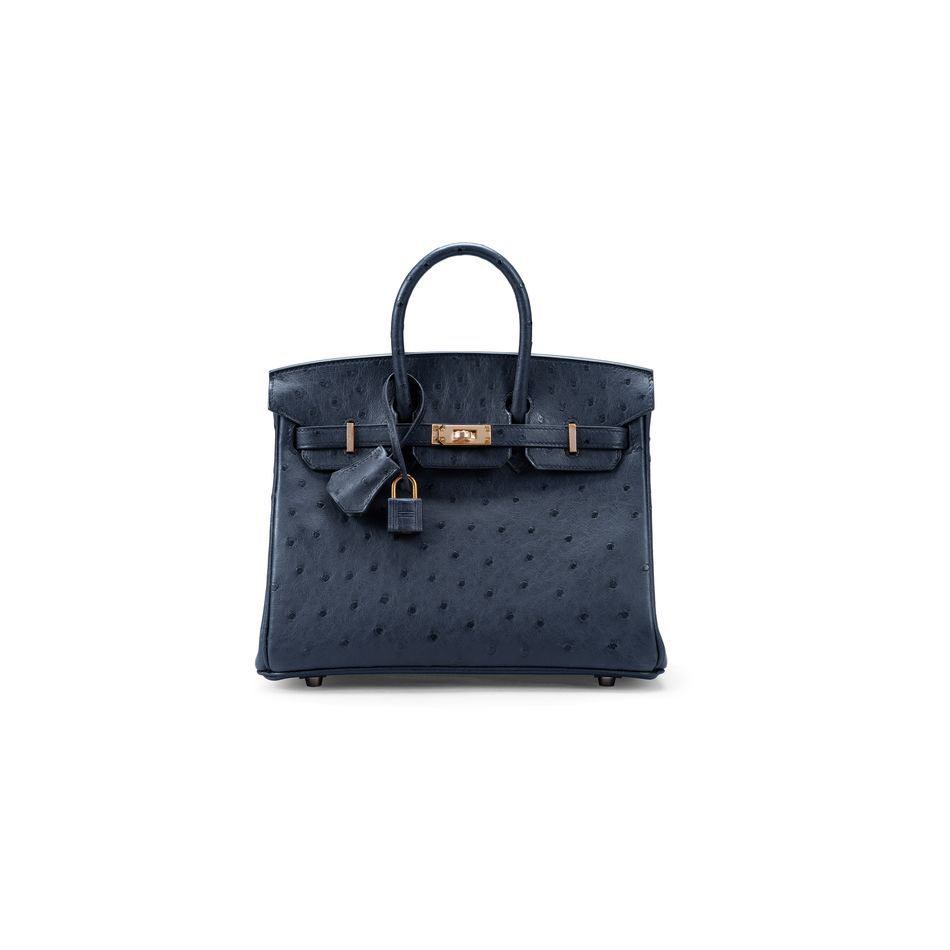 Hermes Birkin 25 Bleu Indigo Ostrich Rose Gold Hardware - Vendome