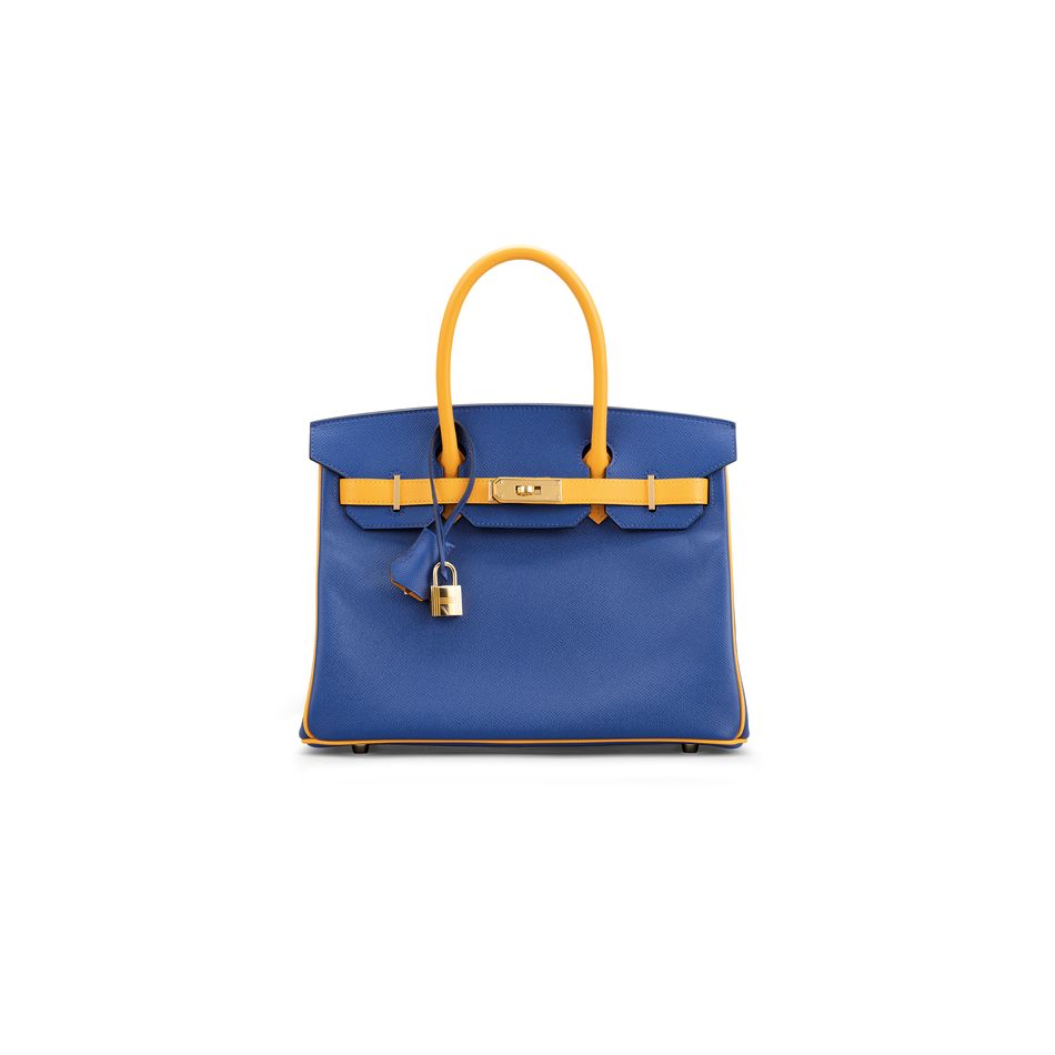 Hermès BIRKIN Tiny Blue Mykonos Epsom With palladium. Stamp: O